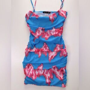 Dolls Kill Blue Pink Tie Dye Ruched SZ Small Mini summer Dress